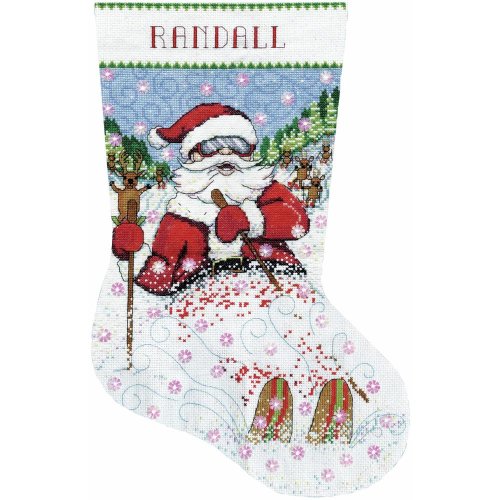(image for) Skiing Santa Counted Cross Stitch Stocking Kit